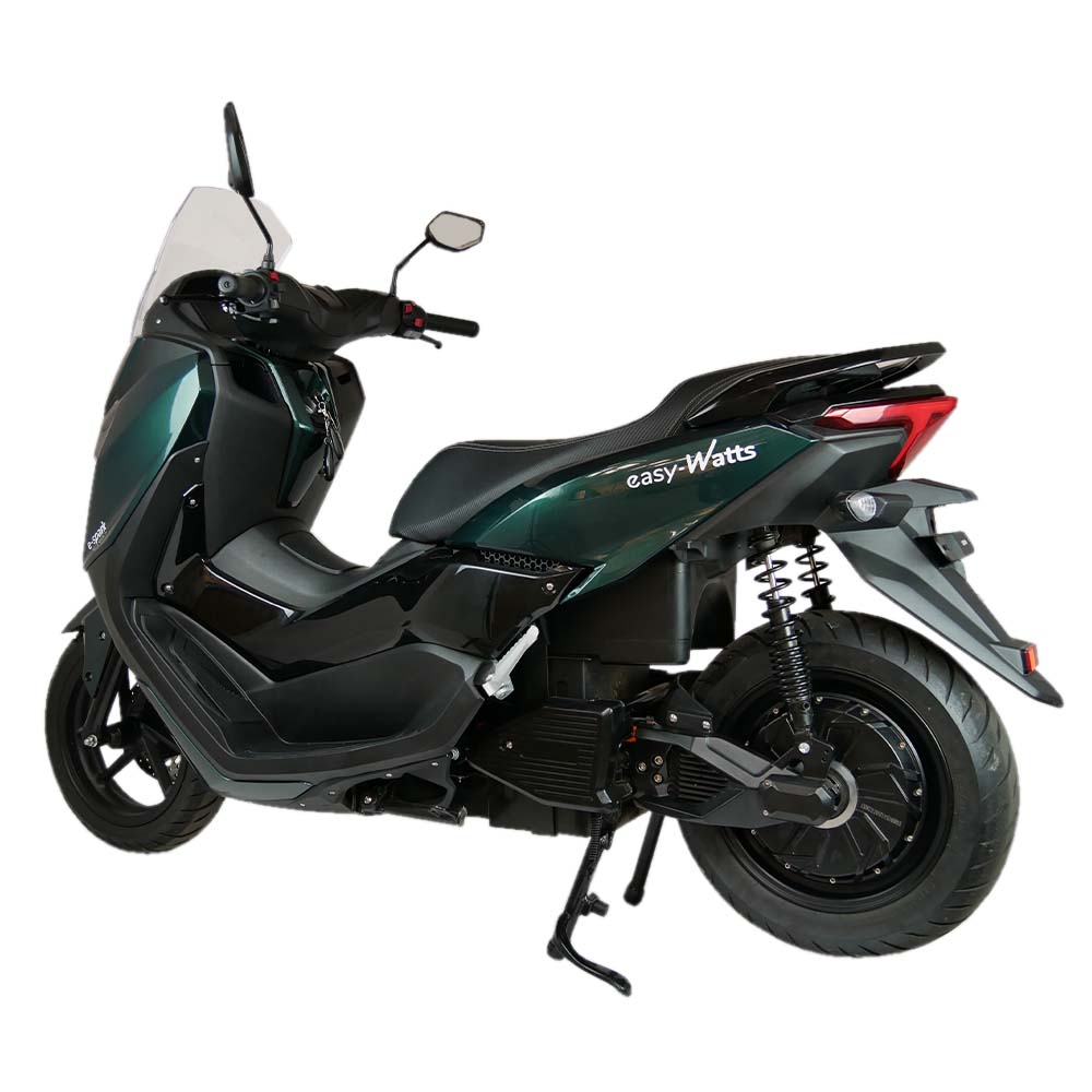 Scooter &eacute;lectrique 125 easy-watts vert trois quarts arriere gauche